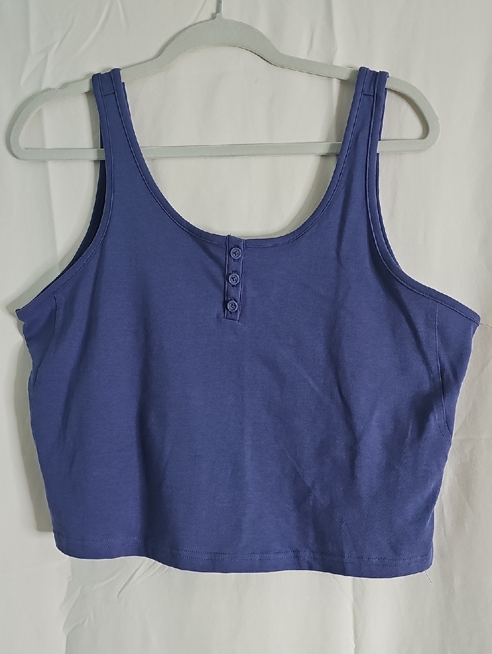 FLX Sleeveless Button-Front Crop Tank in Periwinkle Blue